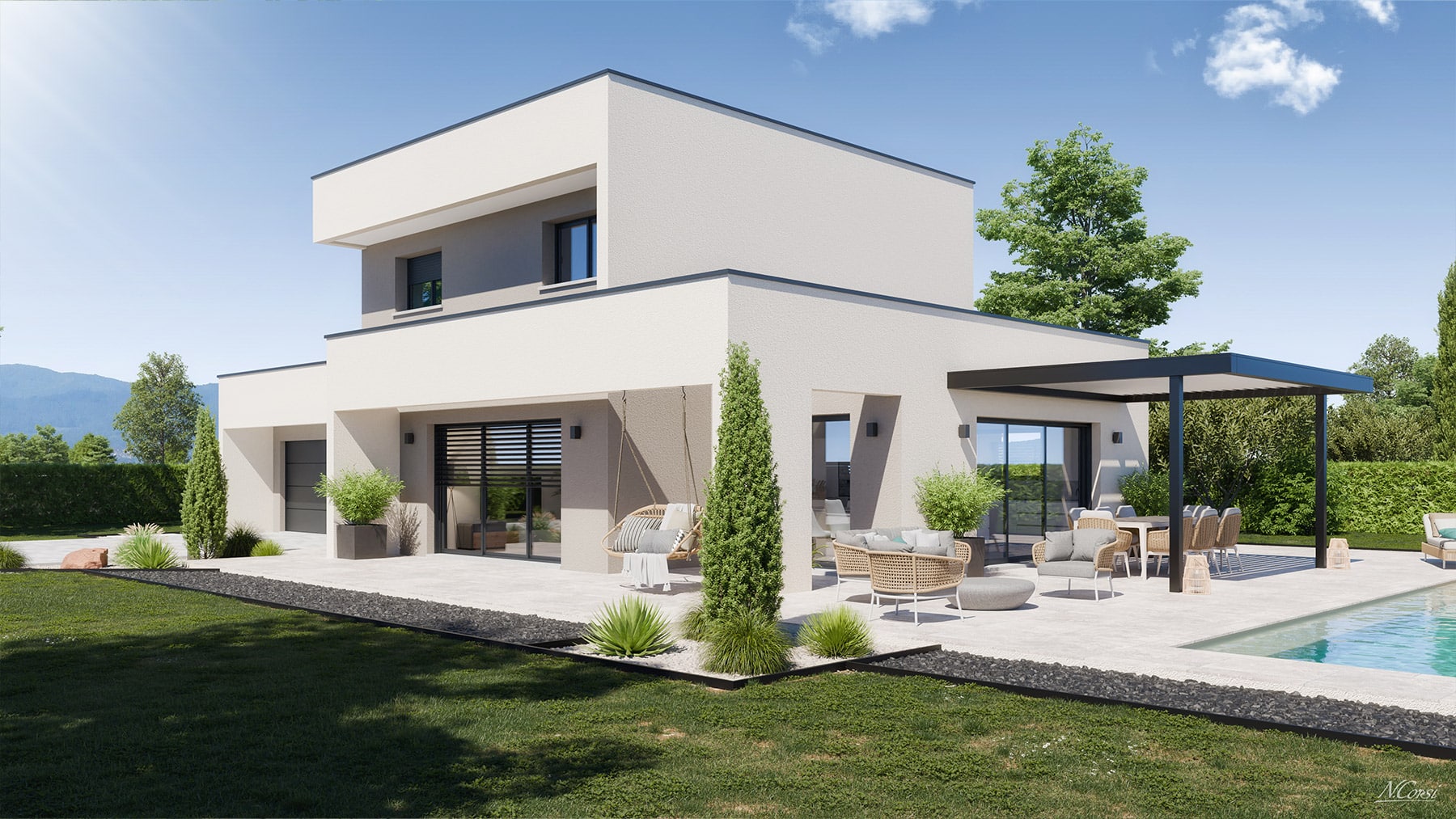 Maison moderne construite et décorée