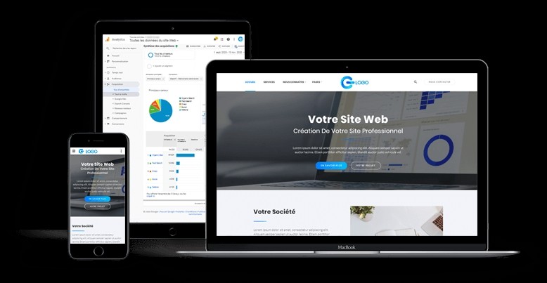 Site web professionnel affiché sur plusieurs appareils